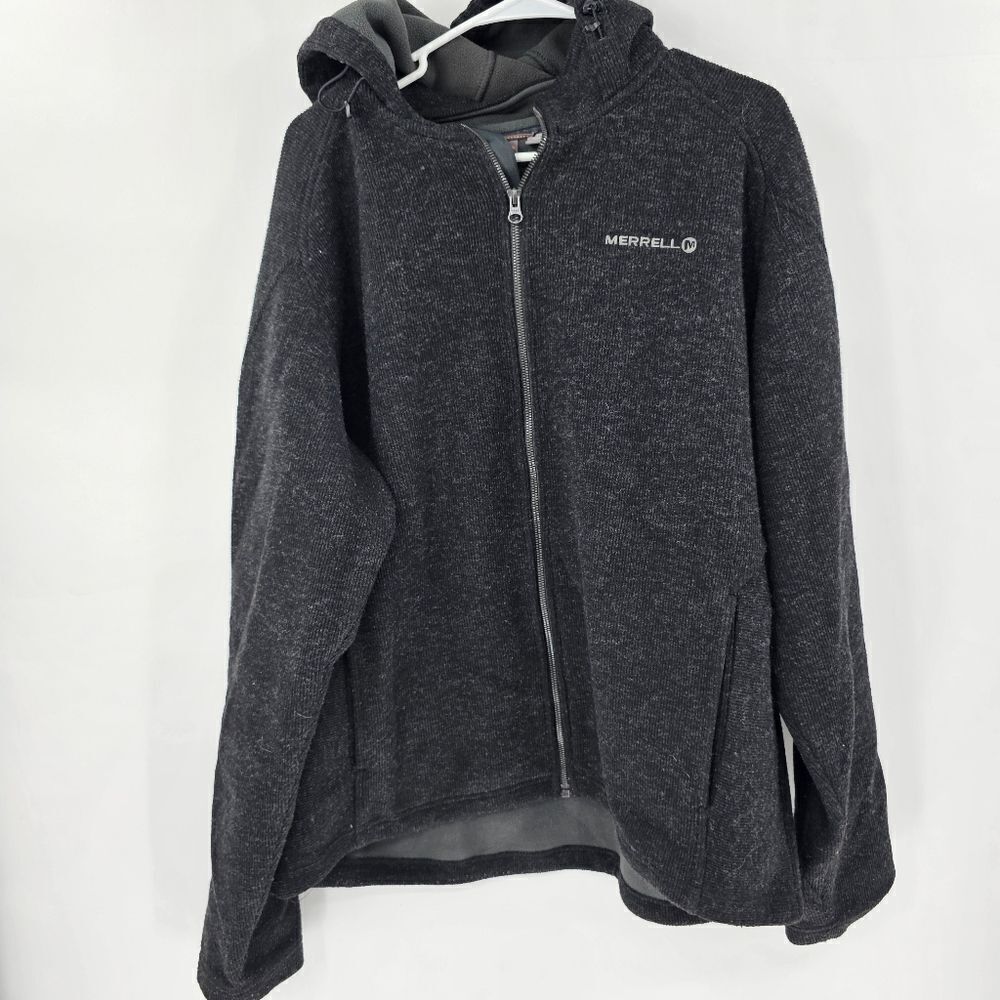 Merrell wool blend hooded jacket xl mens black charcoal gray fleece lined coat